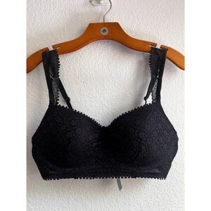 New Aerie Lace Eyelash Lightly Lined Wireless Bra - Black - Size Large